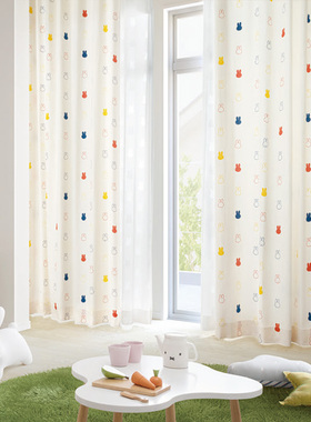 曼田日本进口卡通米菲卧室儿童房落地窗高温定型窗帘窗纱TM54051