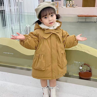 女童外套冬季加厚儿童棉服2025新款派克服洋气宝宝加绒中长版棉衣