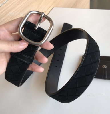 男士复古鹿绒真牛皮裤腰带皮带圆扣针扣针式百搭休闲商务裤带黑银