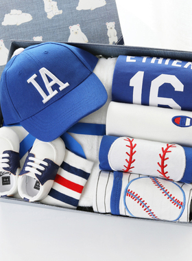 春夏男宝宝婴儿套装礼盒新生儿送礼满月衣服创意摄影出生礼物棒球