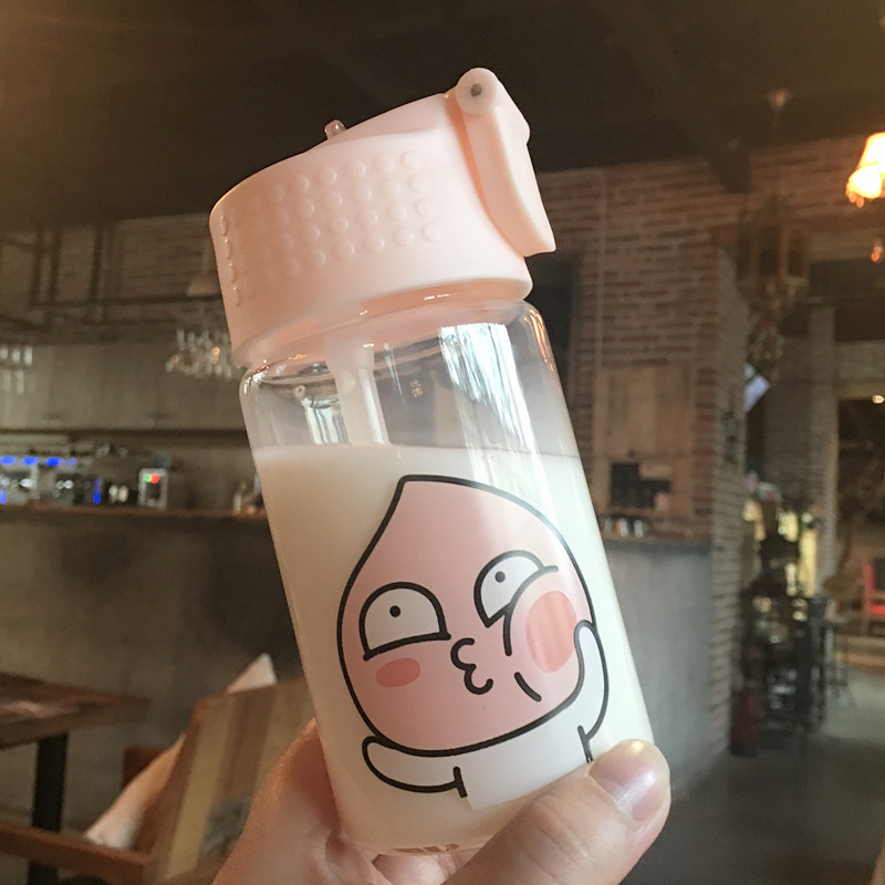 韩国屁桃君卡通风防漏吸管杯子