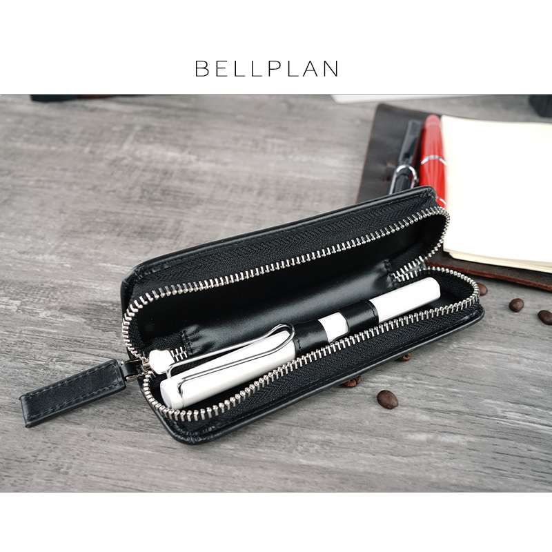 单笔笔袋牛皮真皮拉链