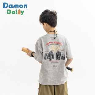 DAMON DAILY 中大童夏季纯棉T恤 男女童山系户外猩猩印花落肩短袖