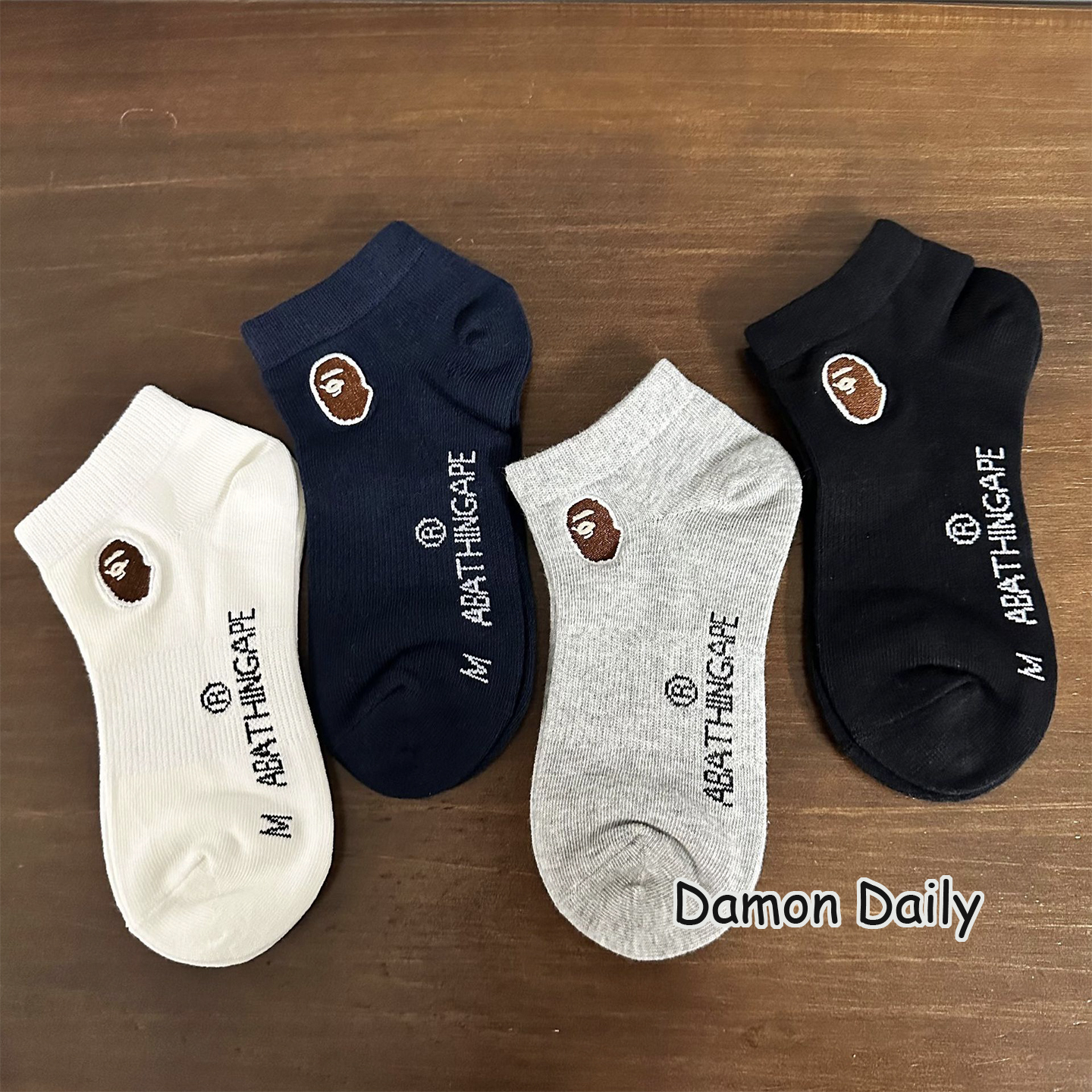 Damon25夏季新品男女儿童 猴子刺绣运动短袜纯色短袜