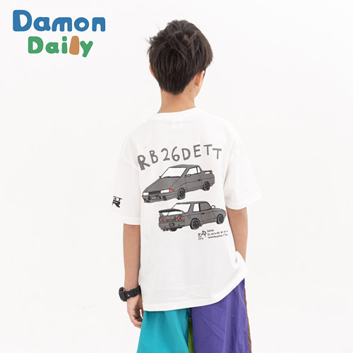 Damon儿童春夏纯棉赛车印花短袖
