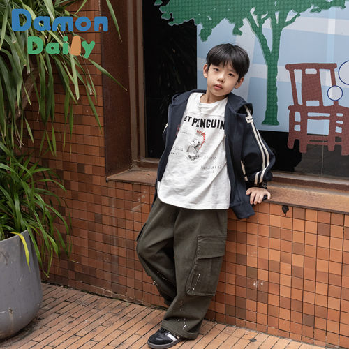 DAMON日系百搭松紧腰大口袋长裤