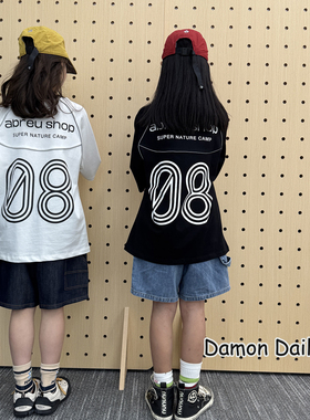 Damon25年夏季新款 儿童简约帅气黑白色纯棉t恤