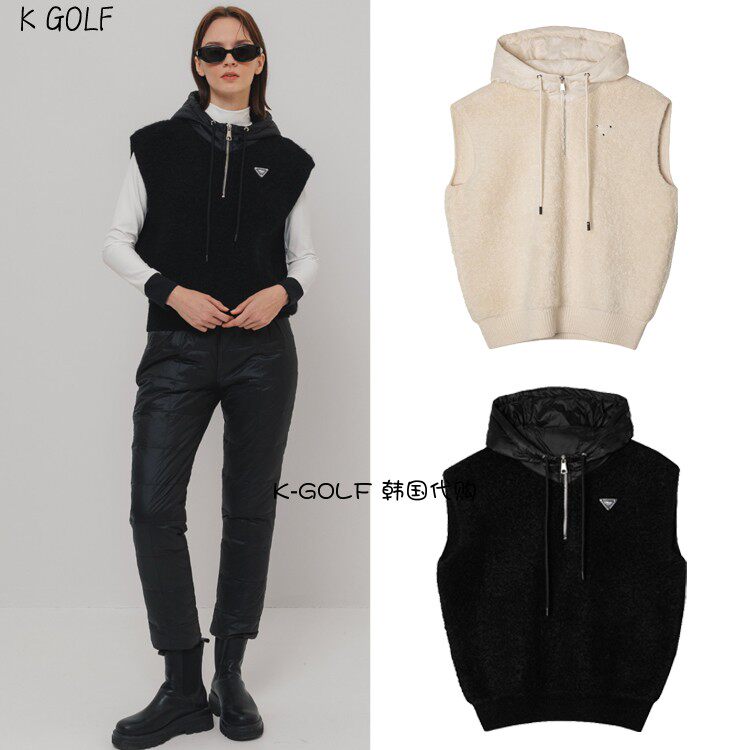 18 OBER韩国正品代购高尔夫球服24年女冬带衬垫连帽保暖针织背心