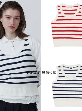 折扣CLOVE韩国正品代购高尔夫球服25年女春夏无袖针织款条纹背心