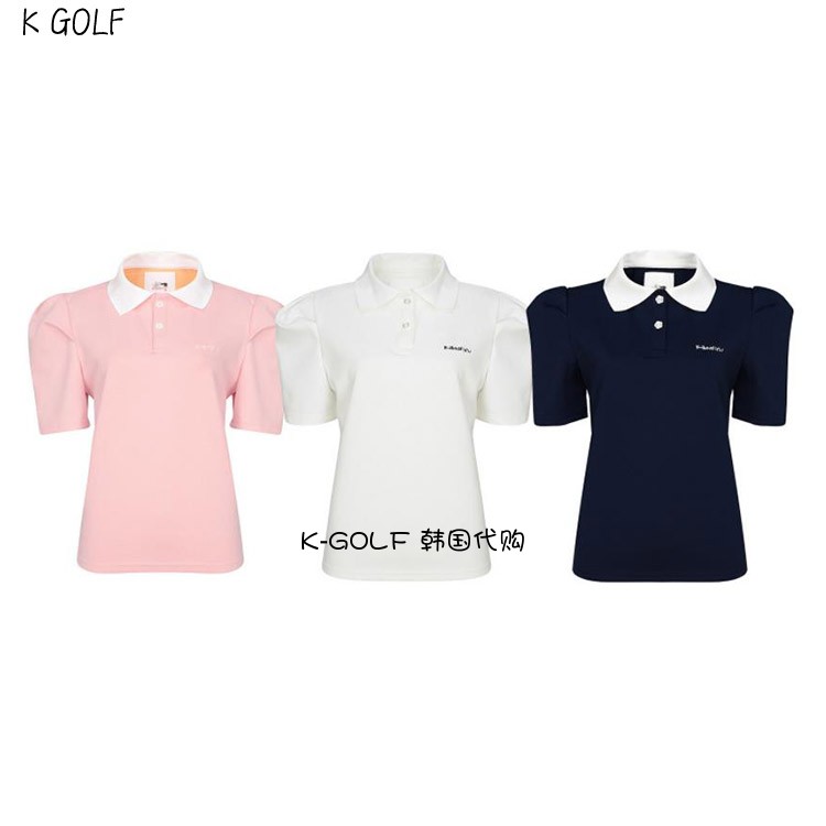 韩国代购KANDINI高尔夫球服23年女秋季舒适泡泡袖短款翻领POLO衫