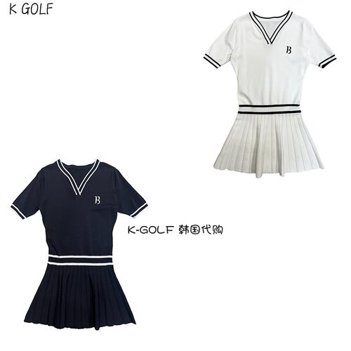 BUNKER BLACK韩国正品代购高尔夫球服24年女夏撞色领短袖连衣裙
