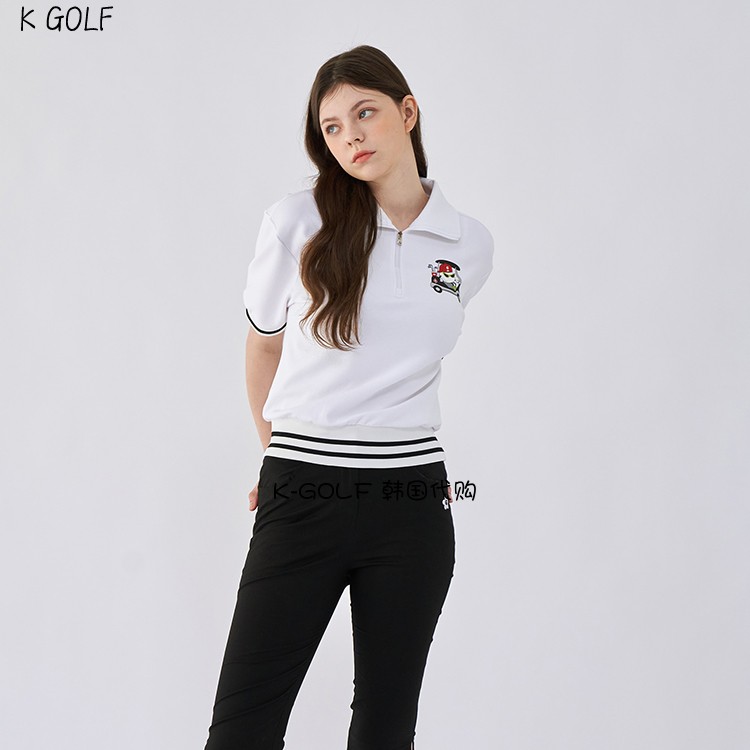 打折韩国代购GOXO高尔夫球服23年女夏季弹性半拉链立领半袖套头衫