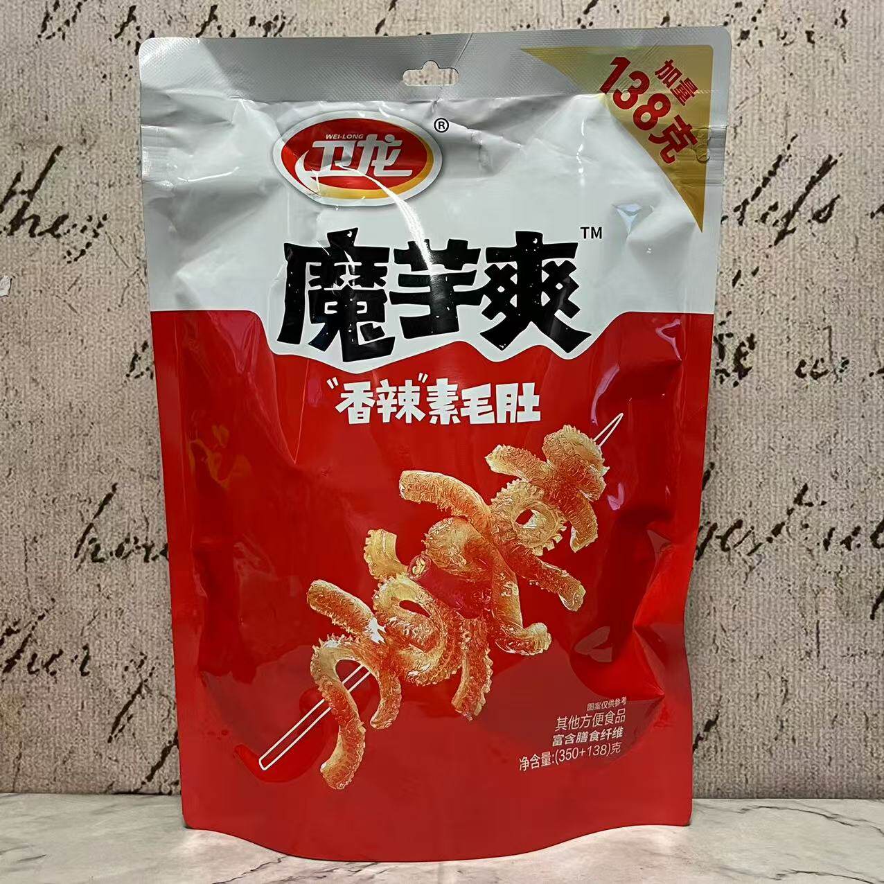 临期裸价特卖 WEI龙魔芋爽 香辣麻酱味素毛肚488g袋装 休闲小零食