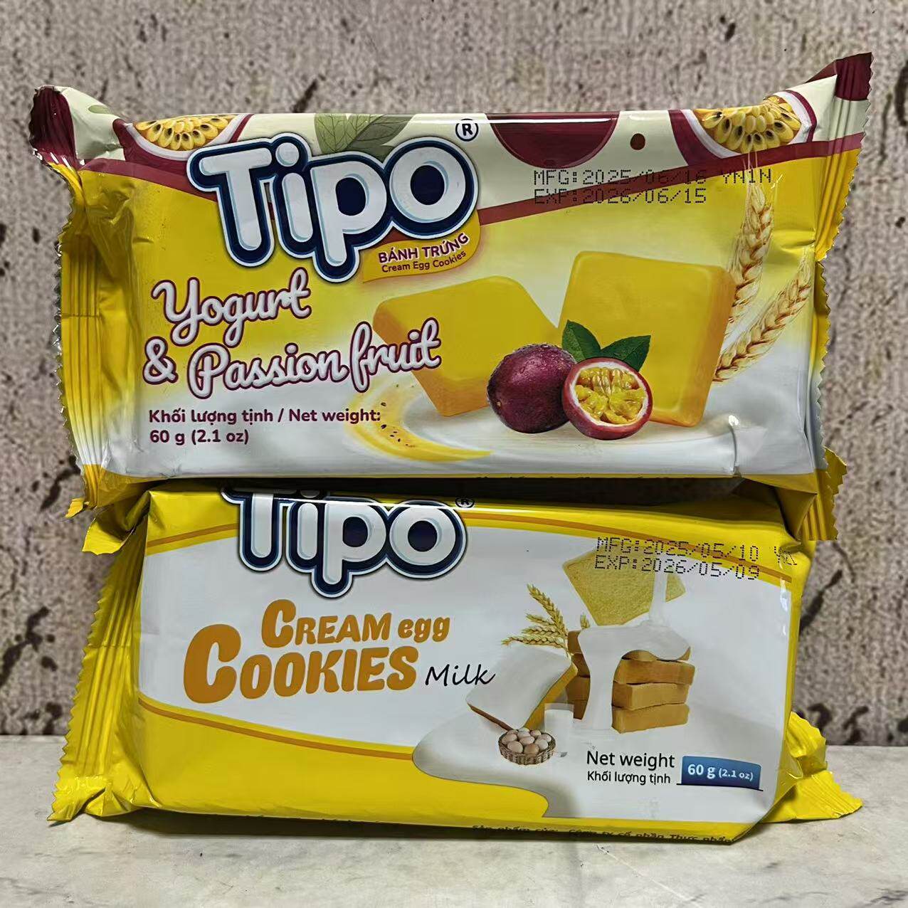 临期特卖 越南进口Tipo百香果酸乳味牛奶味奶蛋酥脆面包干60g袋装