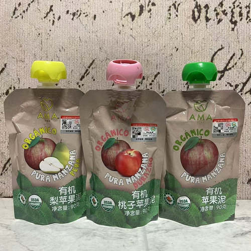 临期裸价特卖 智利进口有机梨桃子苹果泥90g袋装 开袋即食苹果泥