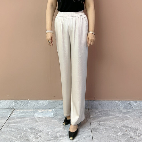 休闲百搭松紧腰缎面裤子凉感女裤