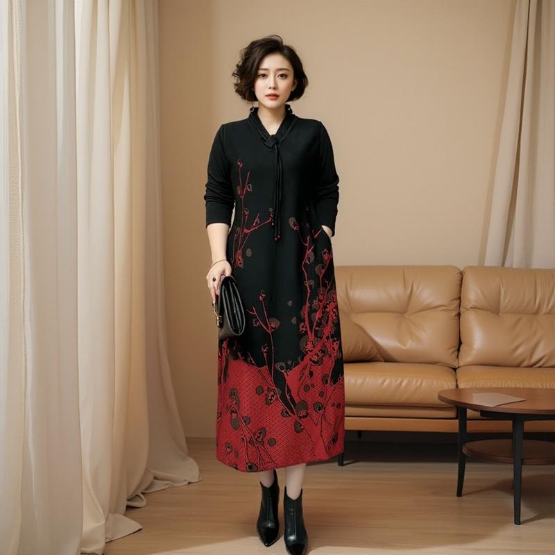 金貂绒定位花时尚弹性显瘦连衣裙