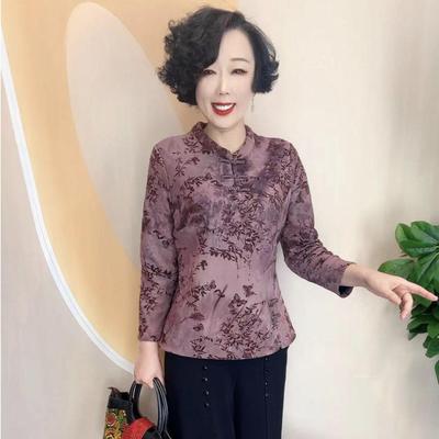 上衣花纹中老年妈妈装打底衫冬季