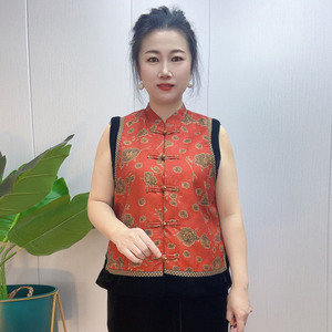 国风开衫坎肩春装提花缎马夹套装