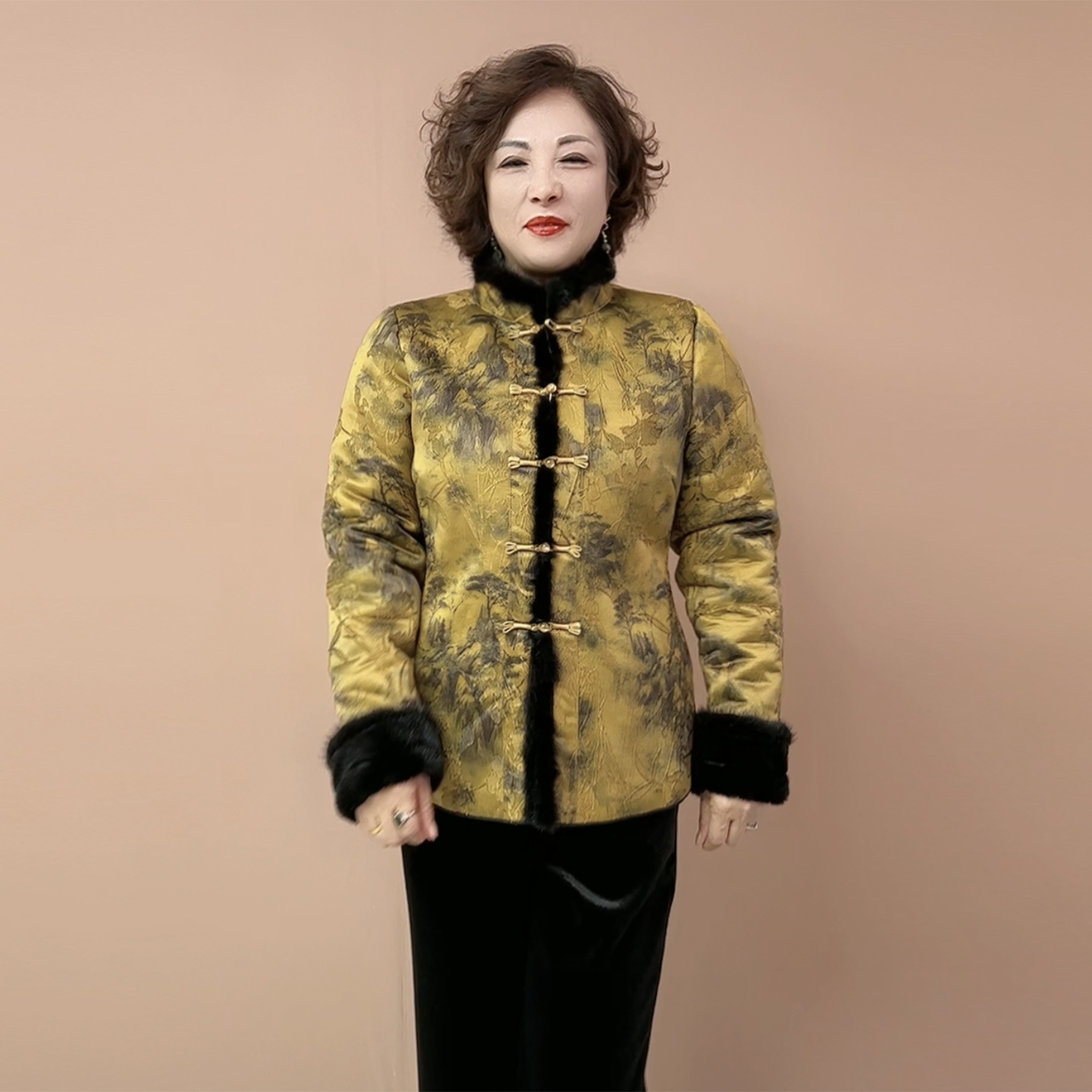 唐装水貂绒外套加绒两面穿上衣女