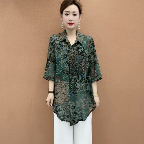 洋气妈妈薄款碎花雪纺衬衫防晒衫