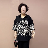 妈妈真丝衬衫 中老年加肥加大200斤洋气遮肚子宽松桑蚕丝上衣 夏季