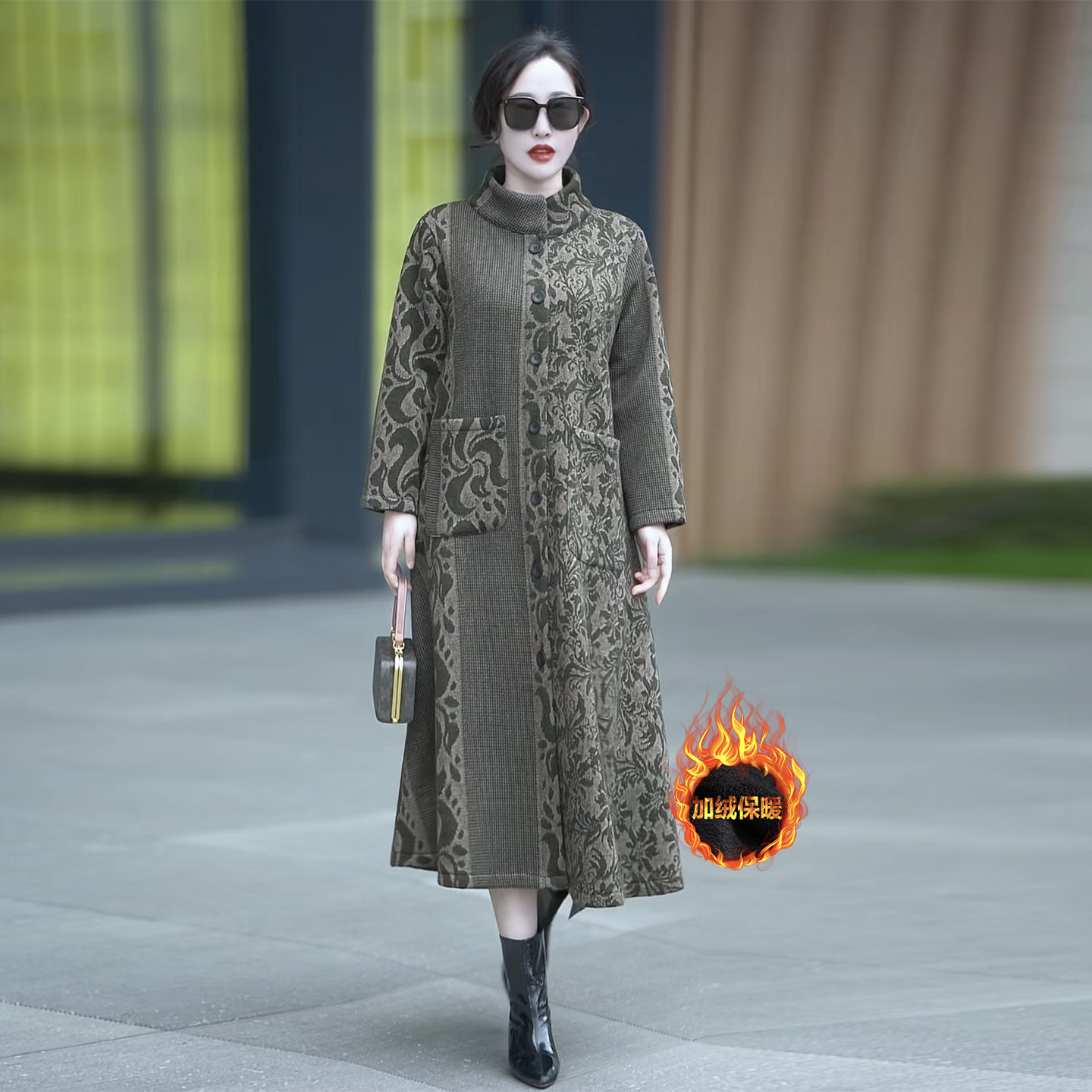 高档妈妈羊毛大衣加绒外套冬季女