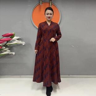 弹力坠感显瘦大摆裙 妈妈大码 高档贵夫人金貂绒连衣裙秋冬新款 时尚