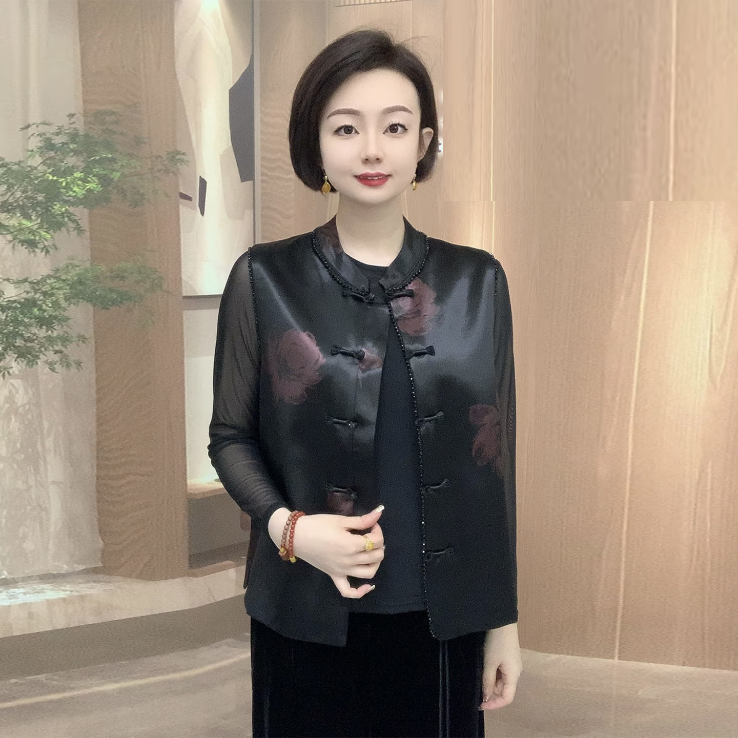 高端真丝马甲小衫秋季大码两件套