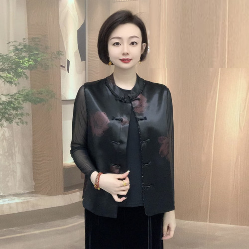 高端秋仿真丝马甲小衫大码两件套