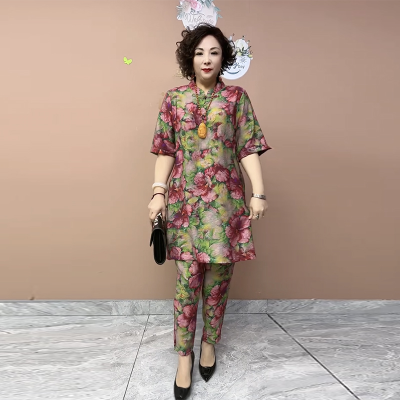 彩花宽松大码新天丝麻两件套女士