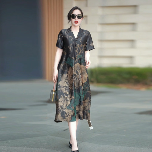 国风妈妈装连衣裙夏季遮肚长裙女