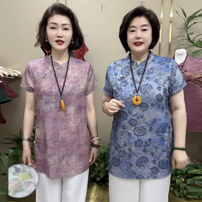 国风妈妈旗袍上衣夏季中长款衬衫