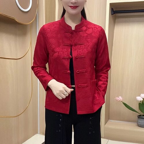 大码开衫新款上衣妈妈装盘扣百搭