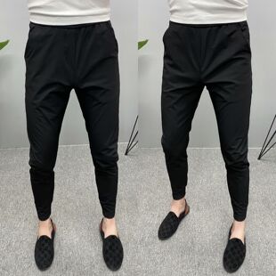 秋冬修身小脚裤男款纯色加绒百搭休闲裤黑色束脚裤痞帅小伙裤子潮