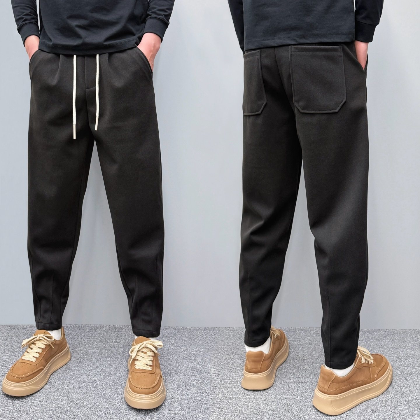 高级感裤子男秋冬厚款休闲裤小脚哈伦裤宽松痞帅加绒毛呢裤子男潮,男装,休闲裤,淘宝优惠券,粉丝福利购,淘宝优惠卷