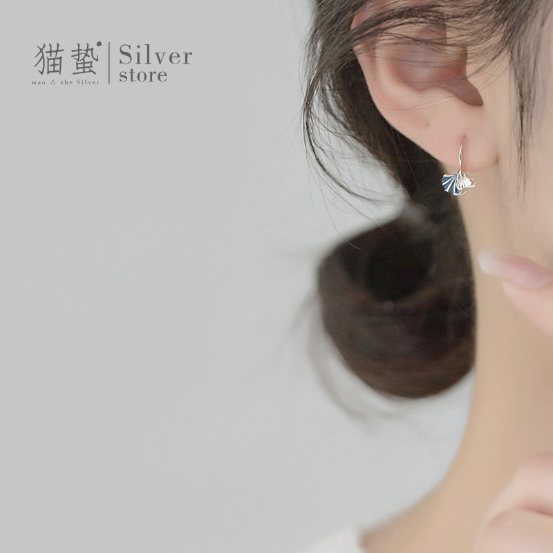 猫蛰S925纯银杏叶耳环女士小众设计感新中式优雅高级网红耳钩耳饰