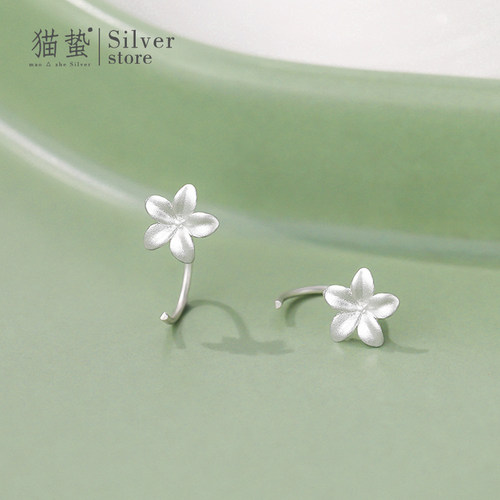 猫蛰S999足银磨砂花朵耳钩