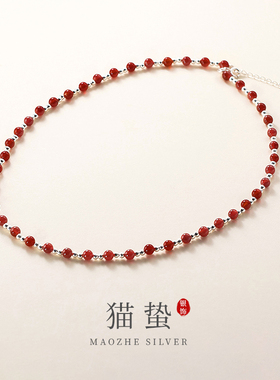 S925纯银合成玛瑙间隔光珠项链
