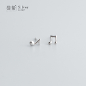 猫蛰S925纯银迷你音符耳钉女韩版 小巧简约学生防过敏耳饰 可爱个性