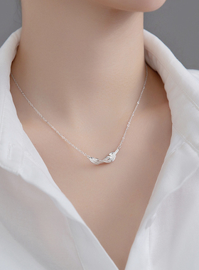 猫蛰S925纯银女生羽毛项链