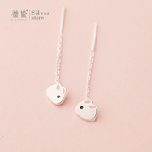 猫蛰S925纯银拉丝小兔耳线女潮气质长款 耳环高级可爱甜美学生耳饰