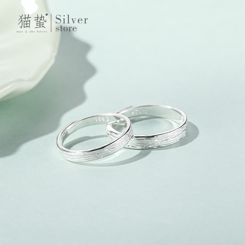 猫蛰纯银小众设计情侣一对戒指