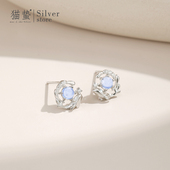 猫蛰S925耳钉女纯银鲸鱼浪花高级感甜美文艺气质百搭耳环学生耳饰