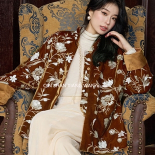 【茶露】国风新中式冬季棉服外套丝绒重工刺绣夹棉上衣老钱风时尚