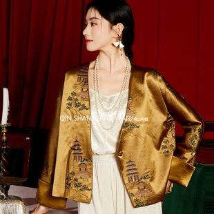 【梧时】秋新款女装高档醋酸外套重工刺绣上衣新中式国风宽松显瘦