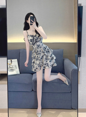 碎花吊带连衣裙2025夏季新款收腰显瘦甜美性感纯欲风荷叶边雪纺裙