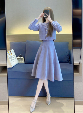 小香风套装2024新款爆款秋冬高级感法式气质名媛中长款两件套裙女