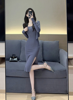 茶系穿搭一整套2024秋装新款小个子性感辣妹中长款包臀裙两件套女