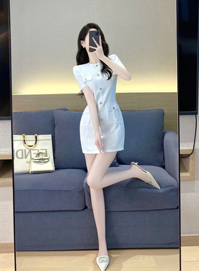 白色小香风连衣裙2023新款女夏韩系气质名媛修身显瘦OL职业包臀裙